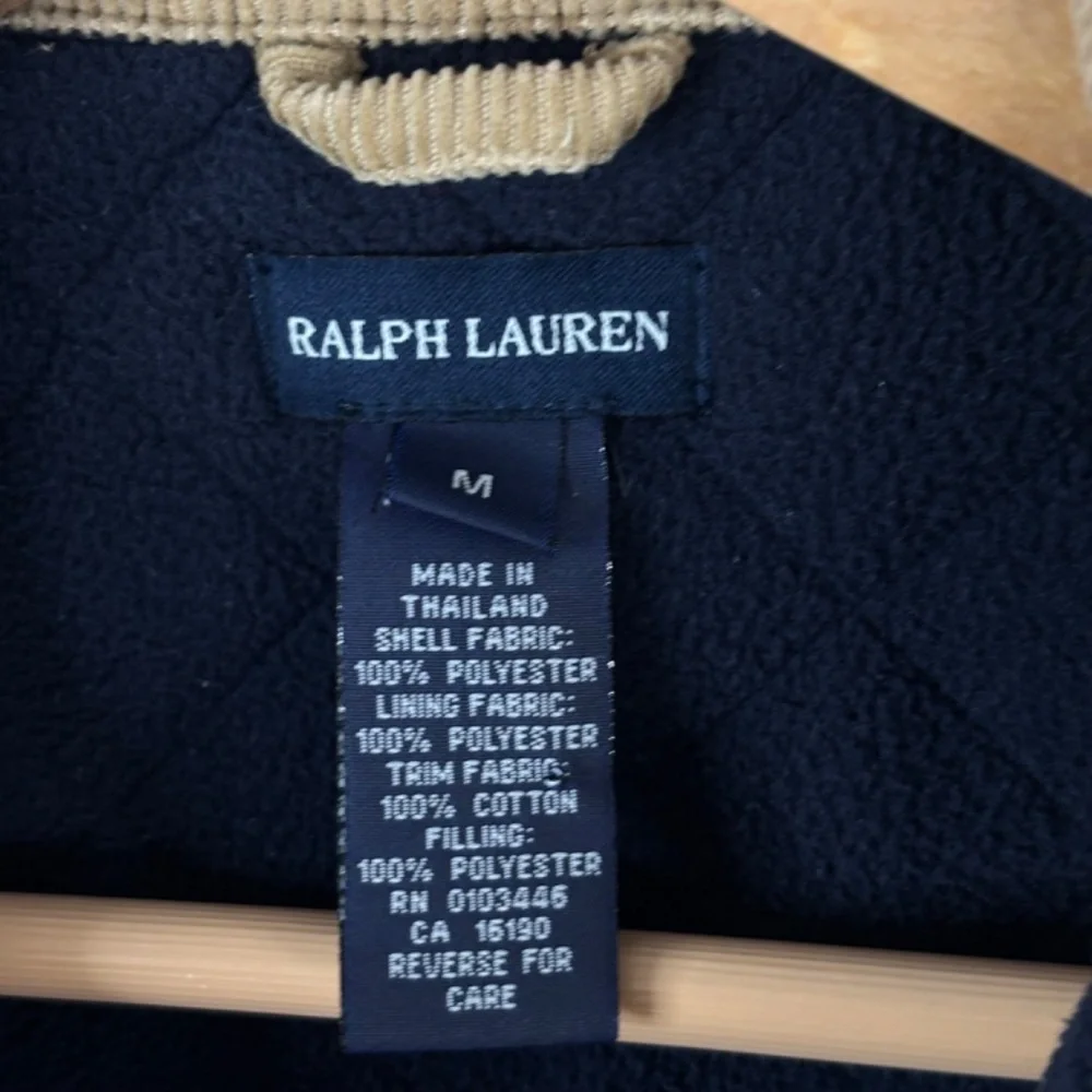 Ralph Lauren Quilted Barn Coat Girls M Navy Corduroy Collar Snap Equestrian READ